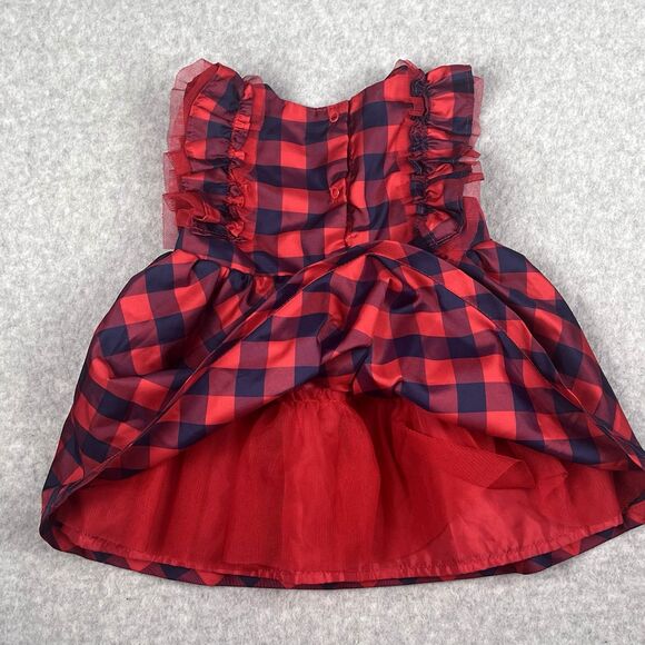 Cat and Jack Baby Dress 6-9 Months Red Check Plaid Ruffle Lined Gown Party - Picture 4 of 13